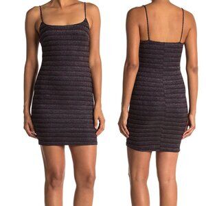 Women's Lined Bodycon Black Pink Metallic Stripe Mini Dress SZ: Medium NWT
